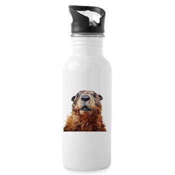 Murmeltier schaut erschreckt - Trinkflasche mit integriertem Trinkhalm - Weiß - Rechts