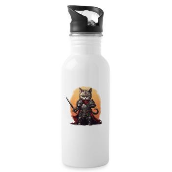 Cat in Knight Equipment with Longsword, AI Gen - Water bottle with straw - white - Right