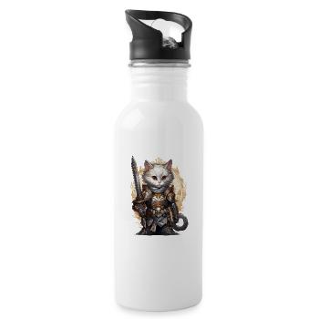 Cat in Knight Equipment with Longsword, AI Gen - Water bottle with straw - white - Right