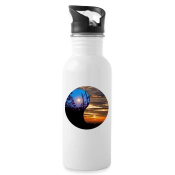 Yin and Yang of day and night in nature - Water bottle with straw - white - Right