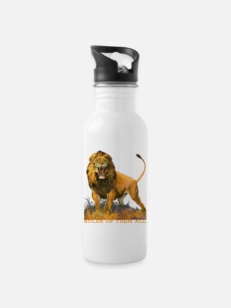 Wildtiere - Trinkflasche mit integriertem Trinkhalm - Weiß