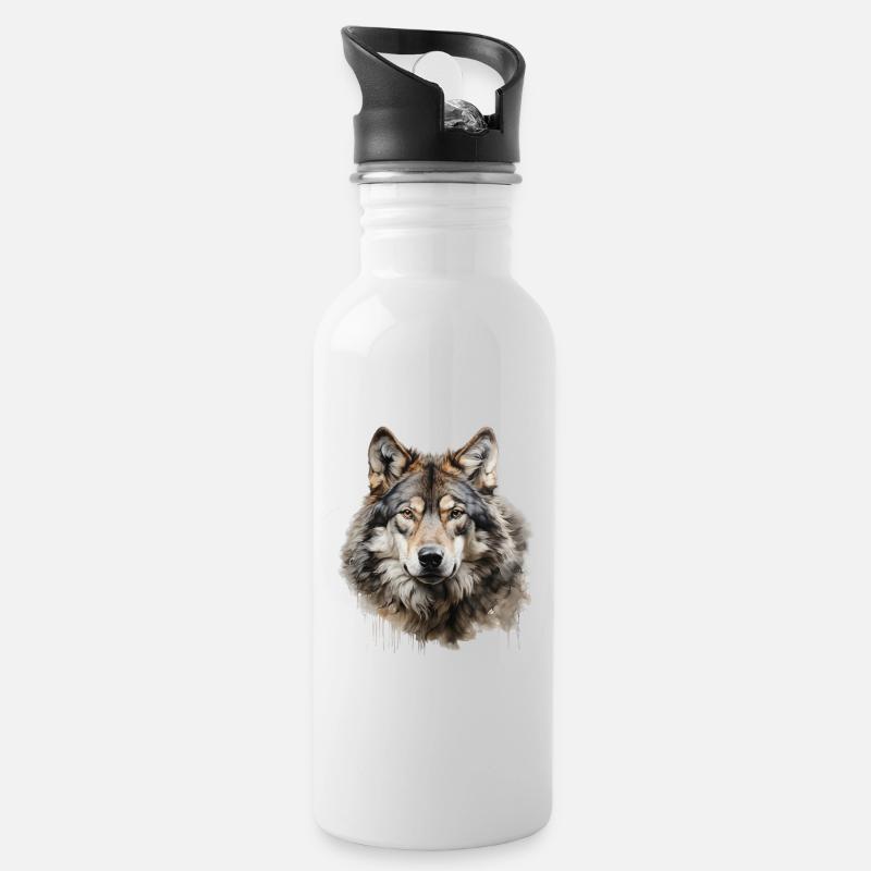 Portrait de loup – Wild Animal Alps Design - Gourde avec paille intégrée - blanc