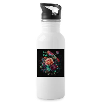 Botanicals Flower Pattern - Water bottle with straw - white - Right