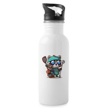 Waschbär-Golfer - Trinkflasche mit integriertem Trinkhalm - Weiß - Rechts