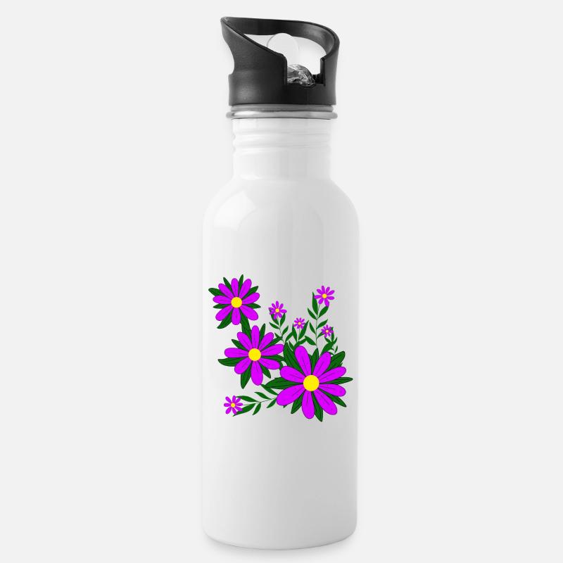 Blütenmuster Blumenranke Margerite Blüte floral - Trinkflasche mit integriertem Trinkhalm - Weiß