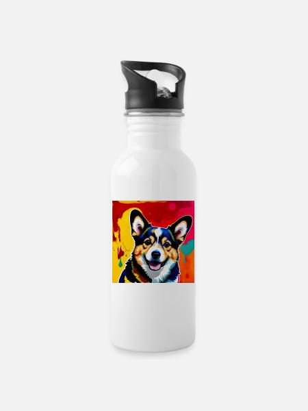 Curious Corgi - Water bottle with straw - white