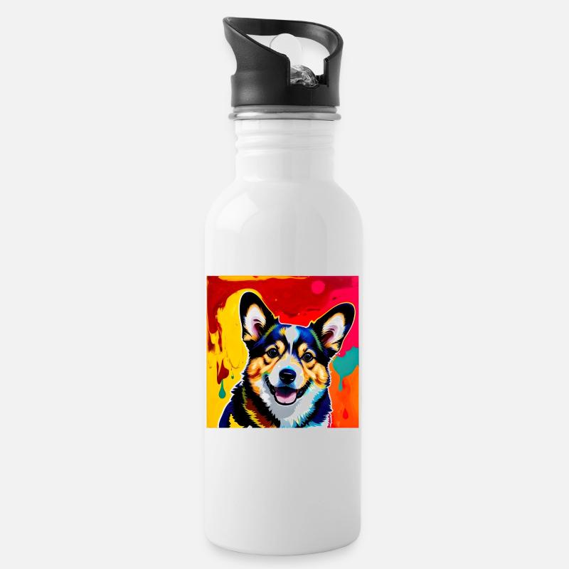 Curious Corgi - Water bottle with straw - white