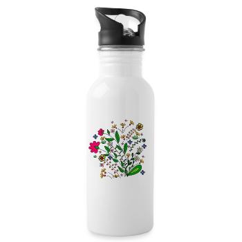 Prairie fleurie motif floral vrille fleur fleur florale - Gourde avec paille intégrée - blanc - Droite