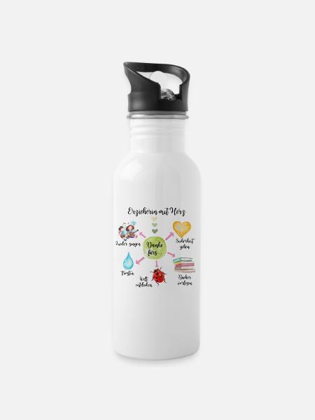 Erzieherin mit Herz - Trinkflasche mit integriertem Trinkhalm - Weiß