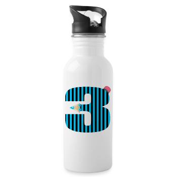 BLAUER STIFT DREI ZAHL 3 DRITTKLÄSSLER - Trinkflasche mit integriertem Trinkhalm - Weiß - Rechts
