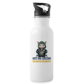 Apfelwein und Katzen Design - Trinkflasche mit integriertem Trinkhalm - Weiß - Rechts