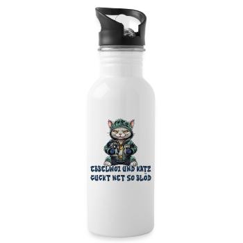 Apfelwein und Katzen Design - Trinkflasche mit integriertem Trinkhalm - Weiß - Rechts