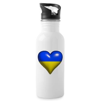 Ukraine Sweden shiny heart blue yellow - Water bottle with straw - white - Right