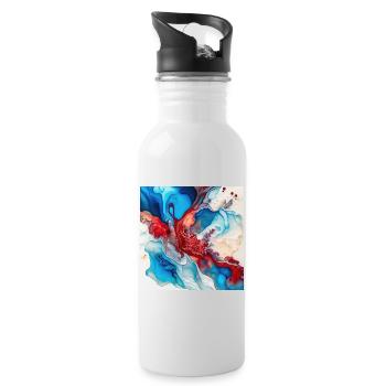 Red White And Blue Paint Swirl Pattern - Water bottle with straw - white - Right