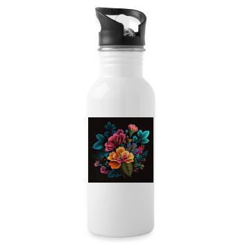Botanicals Flower Pattern - Water bottle with straw - white - Right