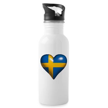 Sweden Shiny Heart Blue Yellow Cross - Water bottle with straw - white - Right