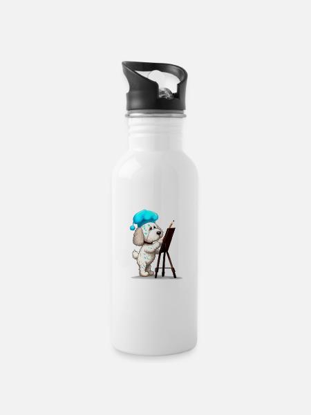 Arty Dog - Water bottle with straw - white