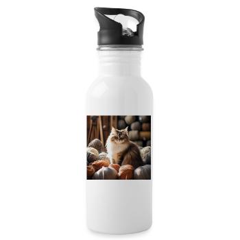 Cat in Yarn Paradise - Water bottle with straw - white - Right