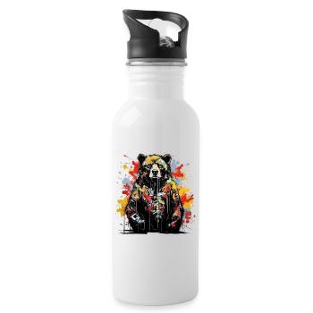Roaring Bear. Graffiti-style strength. - Water bottle with straw - white - Right