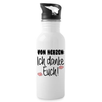 DANKE SAGEN SPRÜCHE - DANKESCHÖN GRUPPE FAMILIE - Trinkflasche mit integriertem Trinkhalm - Weiß - Rechts