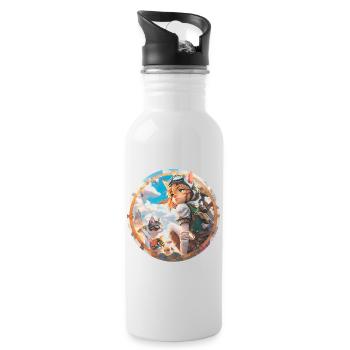 Anime Cat Boy - Trinkflasche mit integriertem Trinkhalm - Weiß - Rechts