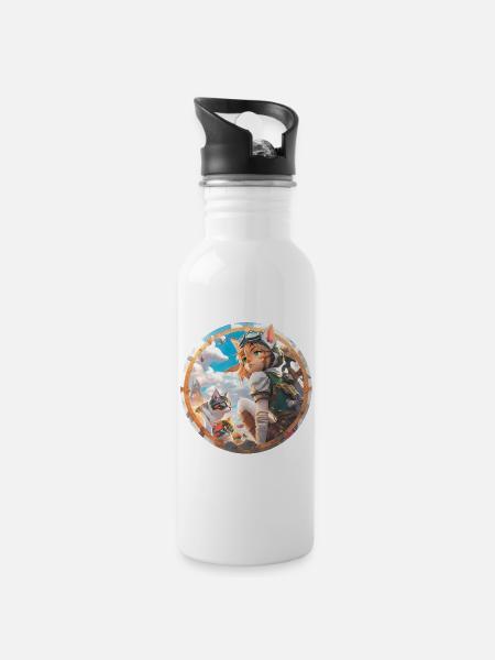 Anime Cat Boy - Water bottle with straw - white