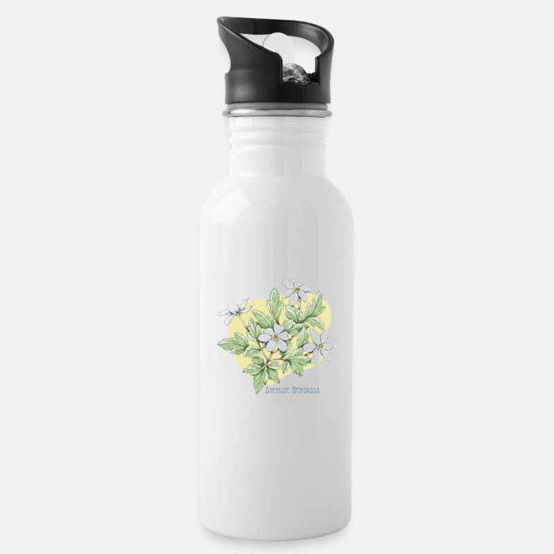 Botanische Zeichnung des Anemonenbaums - Trinkflasche mit integriertem Trinkhalm - Weiß