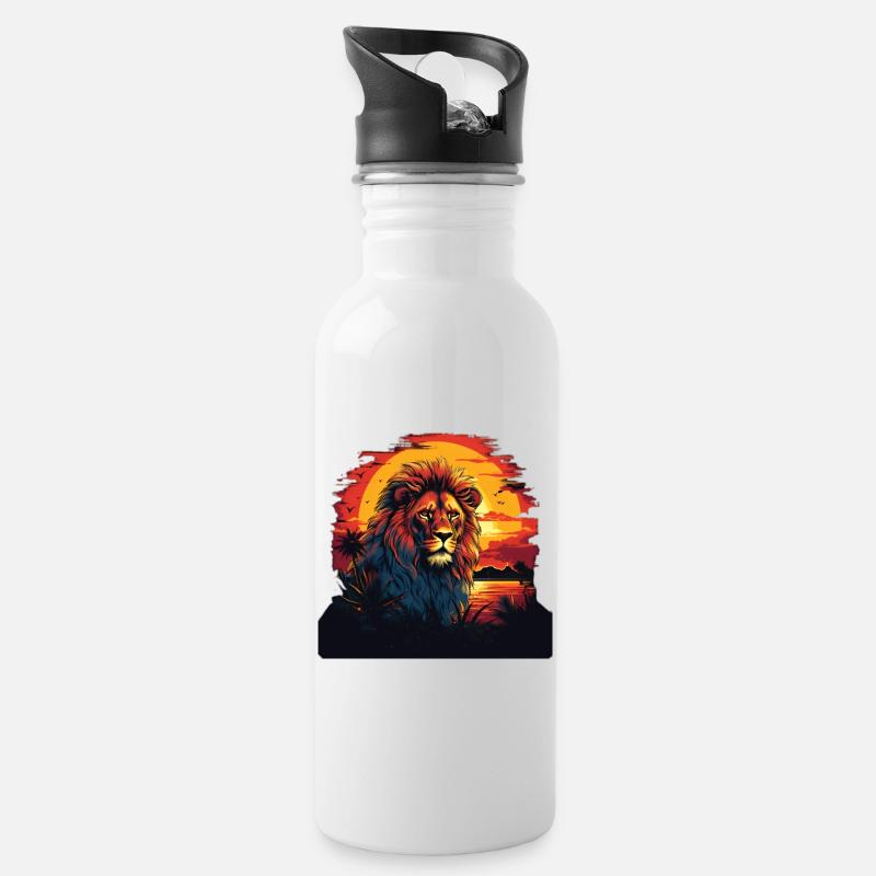 King Lion at sunset - Water bottle with straw - white