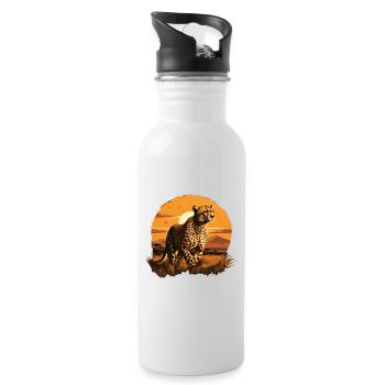 Running cheetah in sunset - Water bottle with straw - white - Right