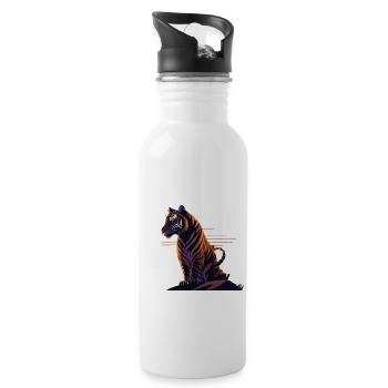 beautiful tiger design - Water bottle with straw - white - Right