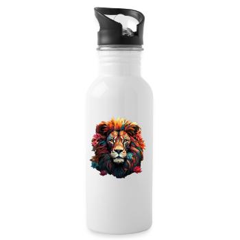 Beau motif de lion coloré - Gourde avec paille intégrée - blanc - Droite