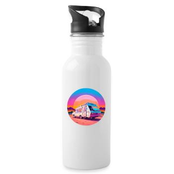 Caravane sur la plage au coucher du soleil - Gourde avec paille intégrée - blanc - Droite