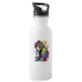 Wunderschöner farbiger Schimpanse - Trinkflasche mit integriertem Trinkhalm - Weiß - Rechts