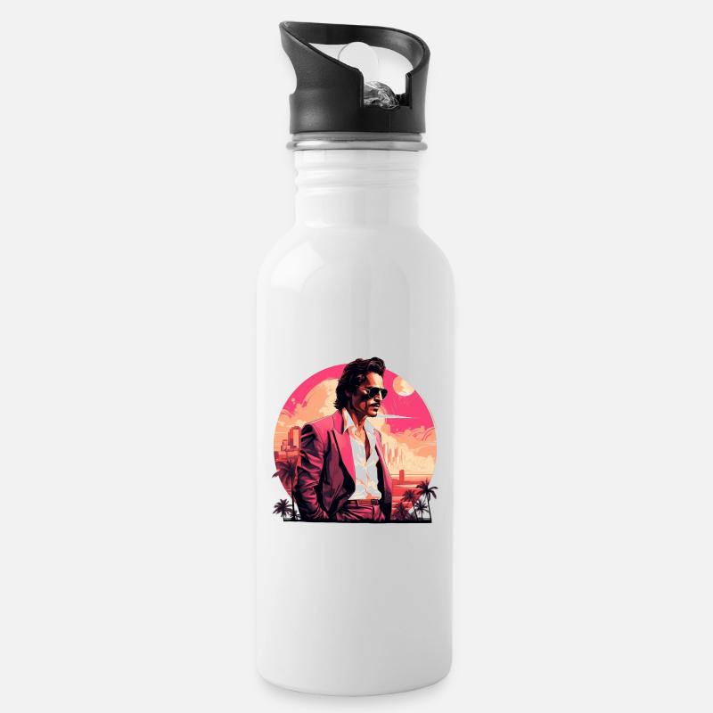 Retro Miami Boho Style Design - Trinkflasche mit integriertem Trinkhalm - Weiß