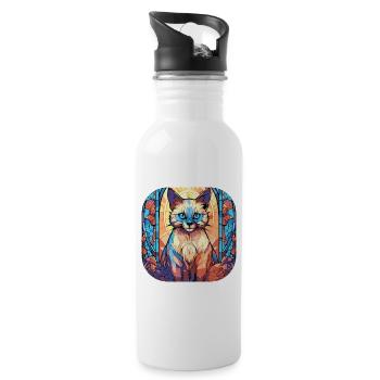 Colorful Balinese Cat Breed Watercolor Painting - Water bottle with straw - white - Right