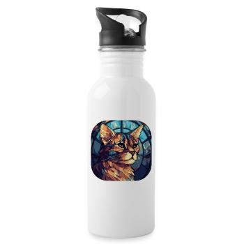 Bunte Aquarellfarbe der braunen Katzenrasse Havanna - Trinkflasche mit integriertem Trinkhalm - Weiß - Rechts