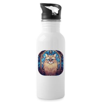Bunte Birmakatzenrasse Aquarellmalerei - Trinkflasche mit integriertem Trinkhalm - Weiß - Rechts