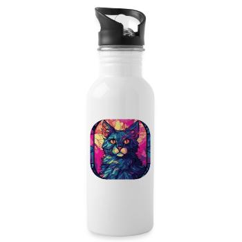 Coloré Manx Cat Race Aquarelle Peinture sur Verre - Gourde avec paille intégrée - blanc - Droite