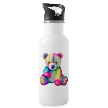 Multicolored teddy bear - Water bottle with straw - white - Right