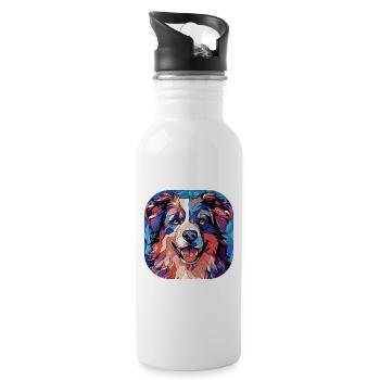 Aquarelle colorée de race de chien de berger australien - Gourde avec paille intégrée - blanc - Droite