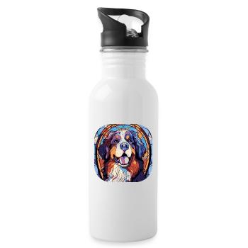 Colorful Bernese Mountain Dog Breed Watercolor Gla - Water bottle with straw - white - Right