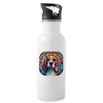 Bunte Beagle Hunderasse Aquarell Glas Paintin - Trinkflasche mit integriertem Trinkhalm - Weiß - Rechts