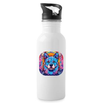 Colorful Akita Dog Breed Watercolor Glass Painting - Water bottle with straw - white - Right