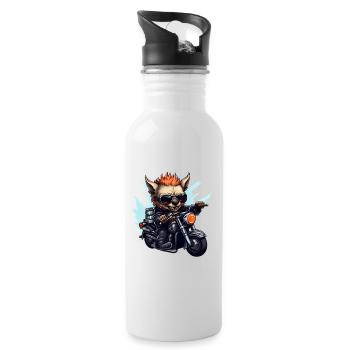 Biker hyena on her motorcycle - Water bottle with straw - white - Right