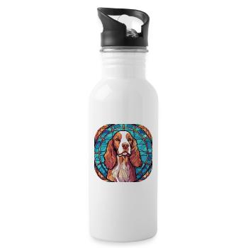 Coloré Bretagne Dog Breed Aquarelle Peinture sur verre - Gourde avec paille intégrée - blanc - Droite