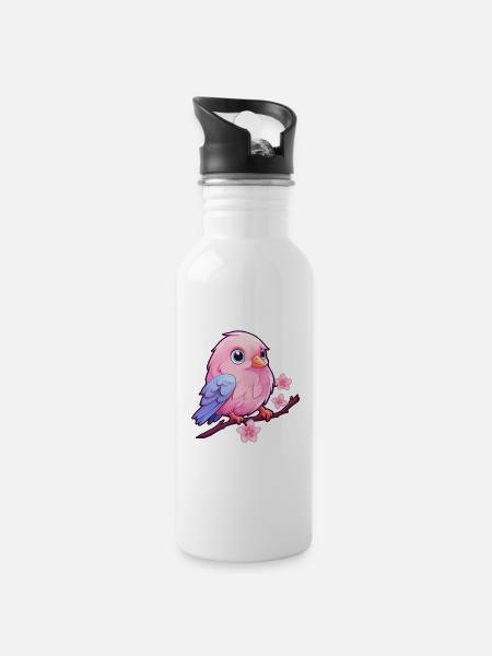 mignon petit oiseau - Gourde avec paille intégrée - blanc