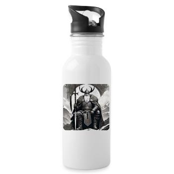 Stolzer Wikinger mit Hörner Helm - Trinkflasche mit integriertem Trinkhalm - Weiß - Rechts