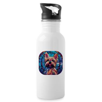 Colorful Yorkie Dog Breed Watercolor Painting - Water bottle with straw - white - Right