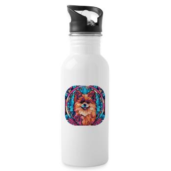 Coloré Poméranie Race de Chien Aquarelle Verre Pai - Gourde avec paille intégrée - blanc - Droite