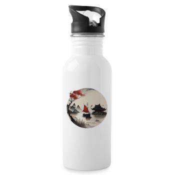 Asian landscape - Water bottle with straw - white - Right